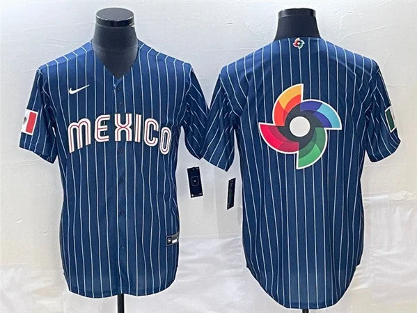 Baseball Jersey With Sporty Look-Men's Mexico Baseball Navy Team Big Logo World Baseball Classic Stitched Jersey 001