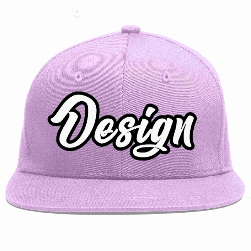 Baseball Cap For Team Events-Custom Light Purple White-Black Flat Eaves Sport Baseball Cap Design for Men/Women/Youth