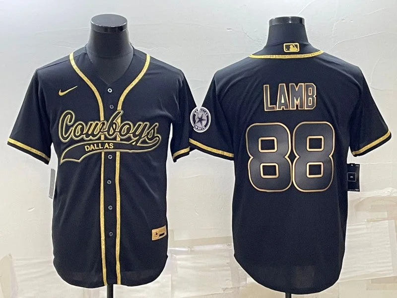 Baseball Jersey For Game Day-Men's Dallas Cowboys #88 CeeDee Lamb Black Gold With Patch Cool Base Stitched Baseball Jersey