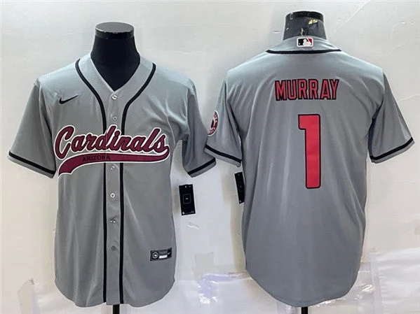 Baseball Jersey For Rec Leagues-Men's Arizona Cardinals #1 Kyler Murray Gray With Patch Cool Base Stitched Baseball Jersey