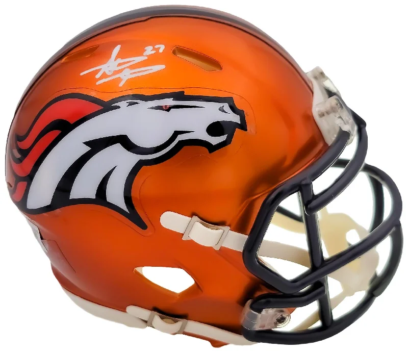 Rugby Helmet For Group Orders-Steve Atwater Autographed Denver Broncos Flash Orange Speed Mini Helmet Beckett BAS QR Stock #203001