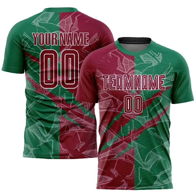 Football Jersey With Embroidered Logo-Custom Graffiti Pattern Maroon-Kelly Green Scratch Sublimation Soccer Uniform Jersey