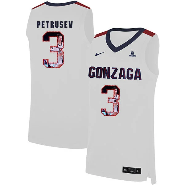 Football Jersey For Official Merchandise-Basketball Jersey For Official Merchandise-Gonzaga Bulldogs 3 Filip Petrusev White Fashion College Basketball Basketball Jersey