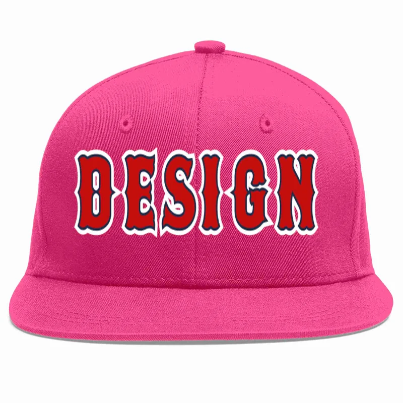 Baseball Cap For Comfortable Fit-Custom Rose Red Red-Navy Flat Eaves Sport Baseball Cap Design for Men/Women/Youth