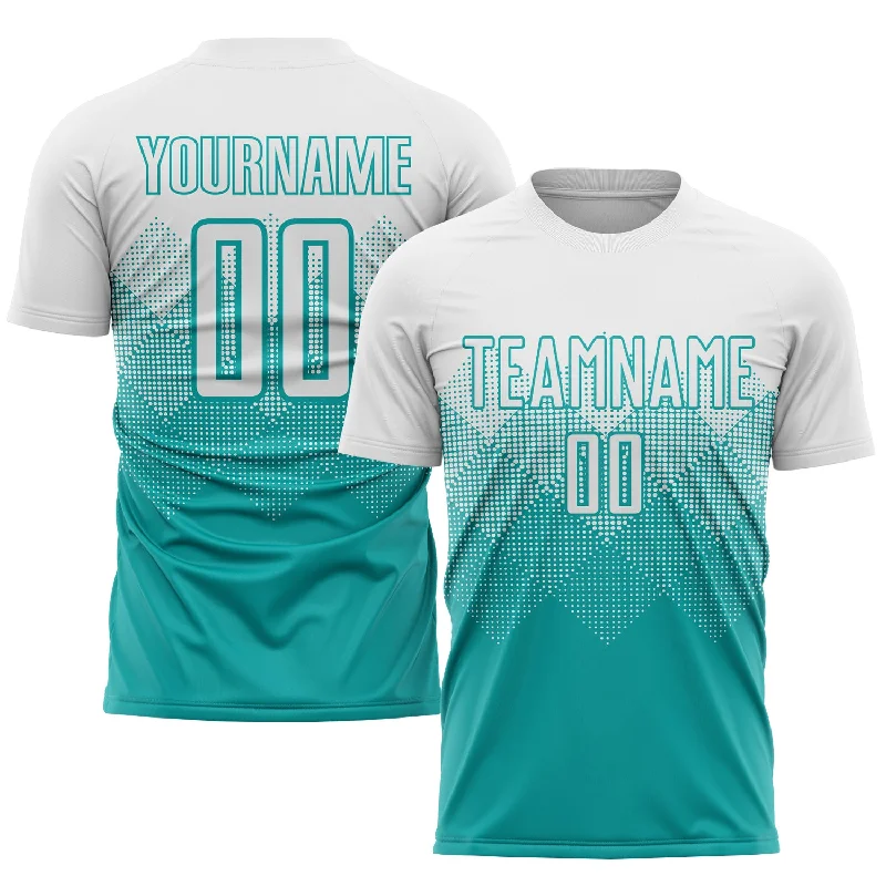 Football Jersey For Fanatics-Custom Aqua White Sublimation Soccer Uniform Jersey