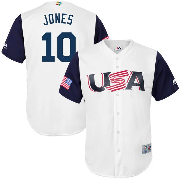 Baseball Jersey For Sports Teams-Men's USA Baseball 10 Adam Jones White 2017 World Baseball Classic Jersey