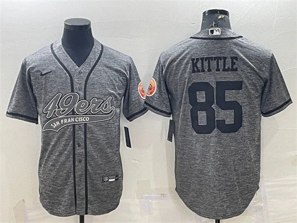 Baseball Jersey For School Teams-Men's San Francisco 49ers #85 George Kittle Gray With Patch Cool Base Stitched Baseball Jersey