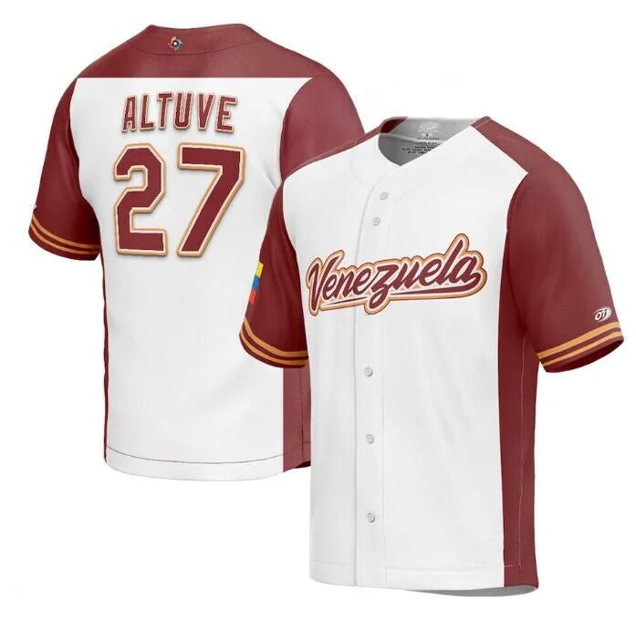 Baseball Jersey With Embroidered Names-Men's Venezuela Baseball #27 JosÃ© Altuve 2023 White World Baseball Classic Stitched Jersey