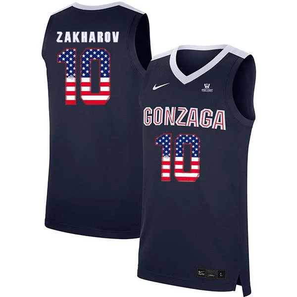 Football Jersey For Player Representation-Basketball Jersey For Player Representation-Gonzaga Bulldogs 10 Pavel Zakharov Navy USA Flag College Basketball Basketball Jersey