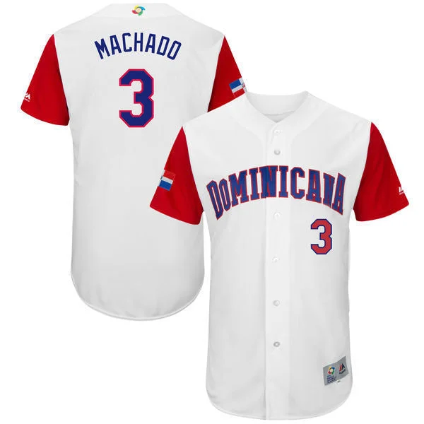 Baseball Jersey For Kids With Player Names-Men's Dominican Republic Baseball #3 Manny Machado White 2017 World Baseball Classic Stitched WBC Jersey