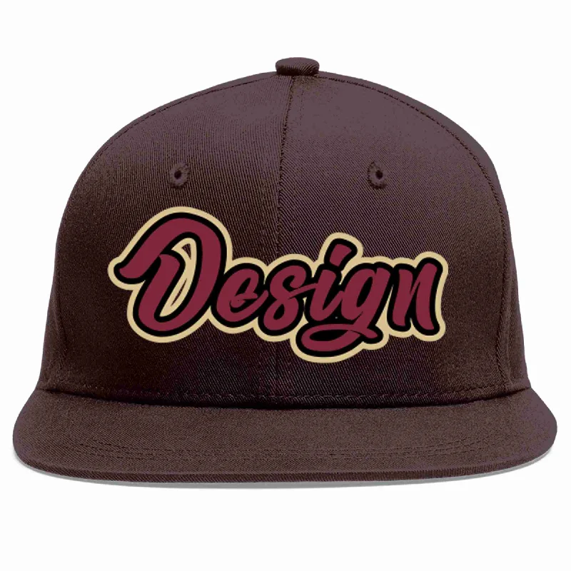 Baseball Cap For Custom Fan Gear-Custom Brown Crimson-Black Flat Eaves Sport Baseball Cap Design for Men/Women/Youth