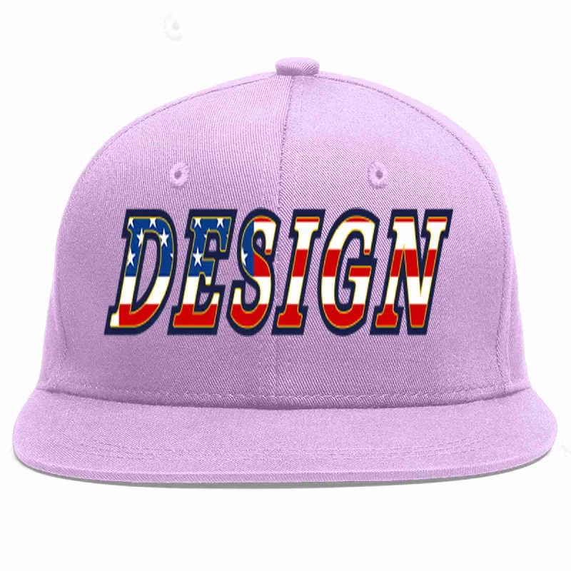 Baseball Cap With Fashionable Details-Custom Light Purple Vintage USA Flag-Gold Flat Eaves Sport Baseball Cap Design for Men/Women/Youth