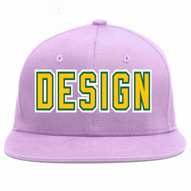 Baseball Cap For Fashion Accessories-Custom Light Purple Gold-Kelly Green Flat Eaves Sport Baseball Cap Design for Men/Women/Youth