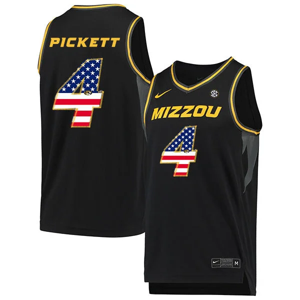 Football Jersey With Comfortable Fit-Basketball Jersey With Comfortable Fit-Missouri Tigers 4 Javon Pickett Black USA Flag College Basketball Basketball Jersey