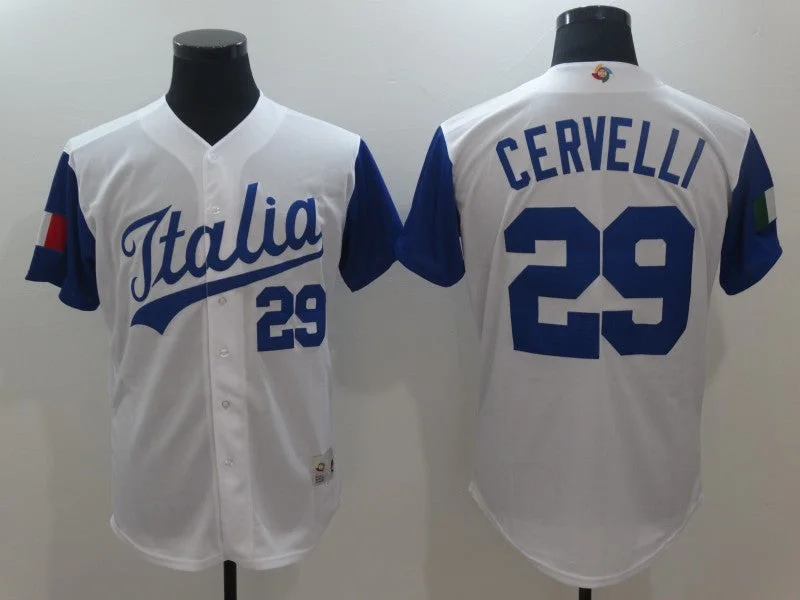 Baseball Jersey With Logo-Men's Italy Baseball 29 Francisco Cervelli White 2017 World Baseball Classic Jersey