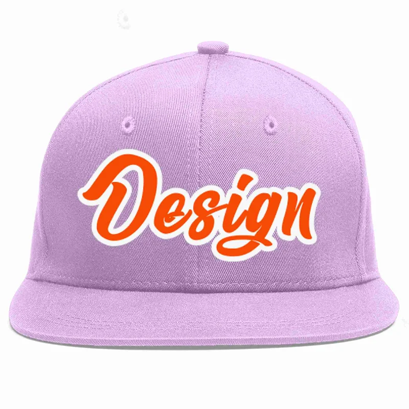 Baseball Cap With Embroidered Logo-Custom Light Purple Orange-White Flat Eaves Sport Baseball Cap Design for Men/Women/Youth