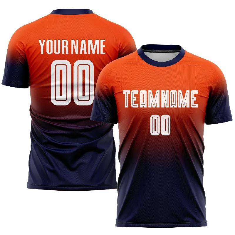 Football Jersey For Personalized Gifts-Custom Orange White-Navy Sublimation Fade Fashion Soccer Uniform Jersey