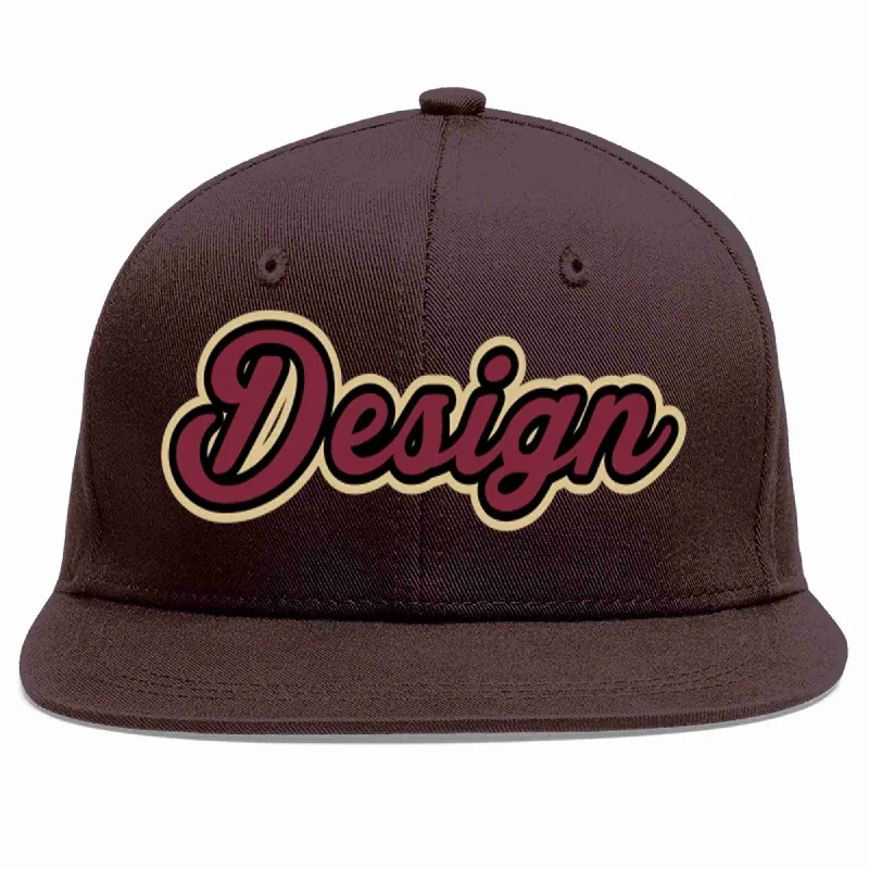 Baseball Cap For Birthday Celebrations-Custom Brown Crimson-Black Flat Eaves Sport Baseball Cap Design for Men/Women/Youth