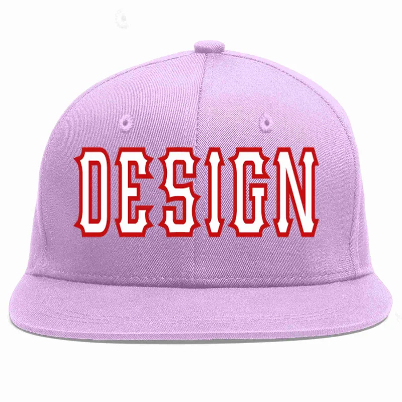 Baseball Cap With Colorful Embroidery-Custom Light Purple White-Red Flat Eaves Sport Baseball Cap Design for Men/Women/Youth