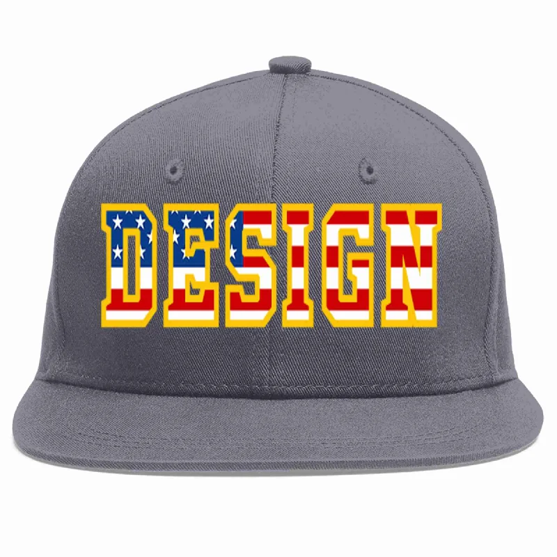 Baseball Cap With Iconic Design-Custom Dark Gray Vintage USA Flag-Gold Flat Eaves Sport Baseball Cap Design for Men/Women/Youth