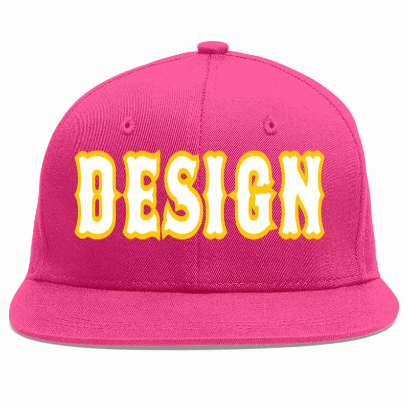 Baseball Cap For Spring Fashion-Custom Rose Red White-Gold Flat Eaves Sport Baseball Cap Design for Men/Women/Youth