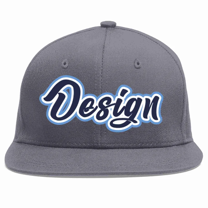 Baseball Cap For Relaxed Fit-Custom Dark Gray Navy-White Flat Eaves Sport Baseball Cap Design for Men/Women/Youth