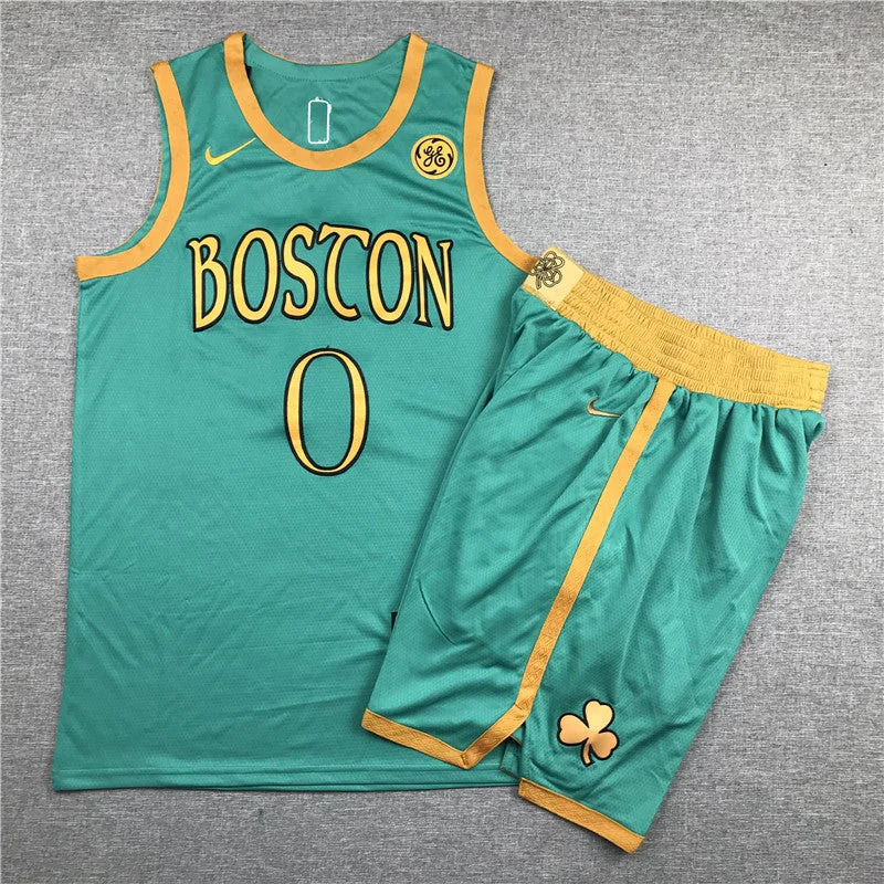 Custom Printed Football Jersey-Custom Printed Basketball Jersey-Celtics 0 Jayson Tatum Green City Edition Swingman Basketball Jersey(With Shorts)