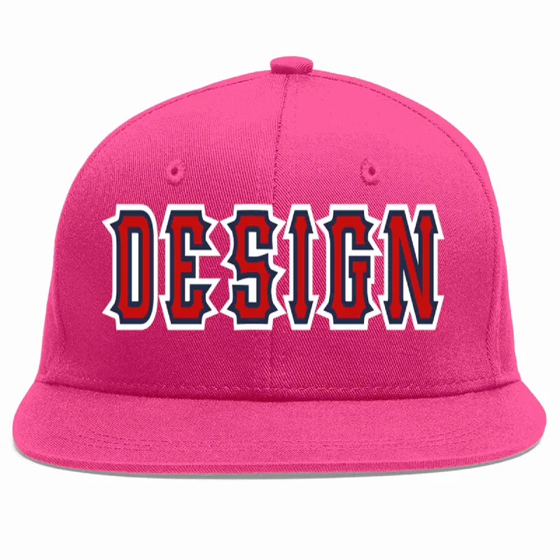 Baseball Cap For Outdoor Activities-Custom Rose Red Red-Navy Flat Eaves Sport Baseball Cap Design for Men/Women/Youth