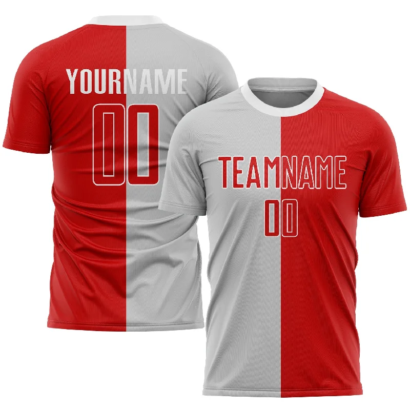 Football Jersey For Fan Apparel-Custom Gray Red-White Sublimation Split Fashion Soccer Uniform Jersey