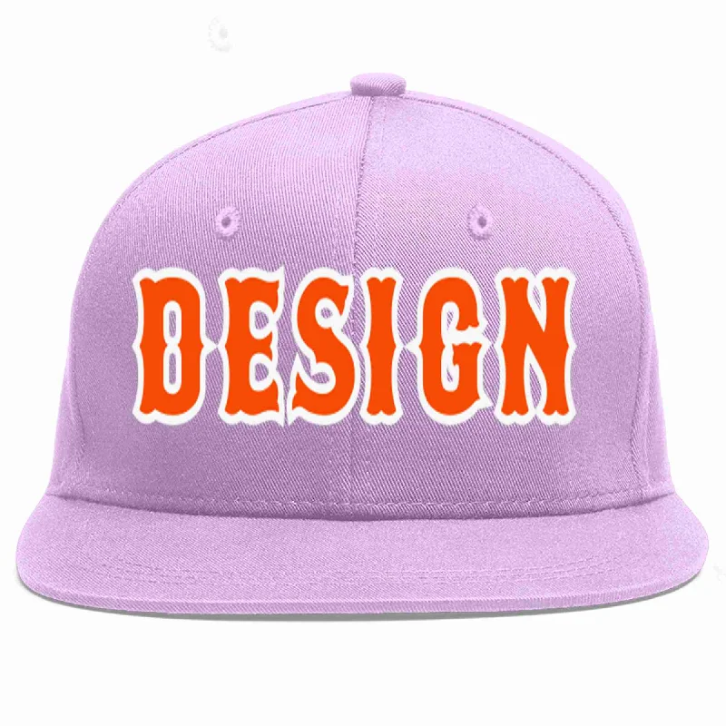 Baseball Cap With Text-Custom Light Purple Orange-White Flat Eaves Sport Baseball Cap Design for Men/Women/Youth