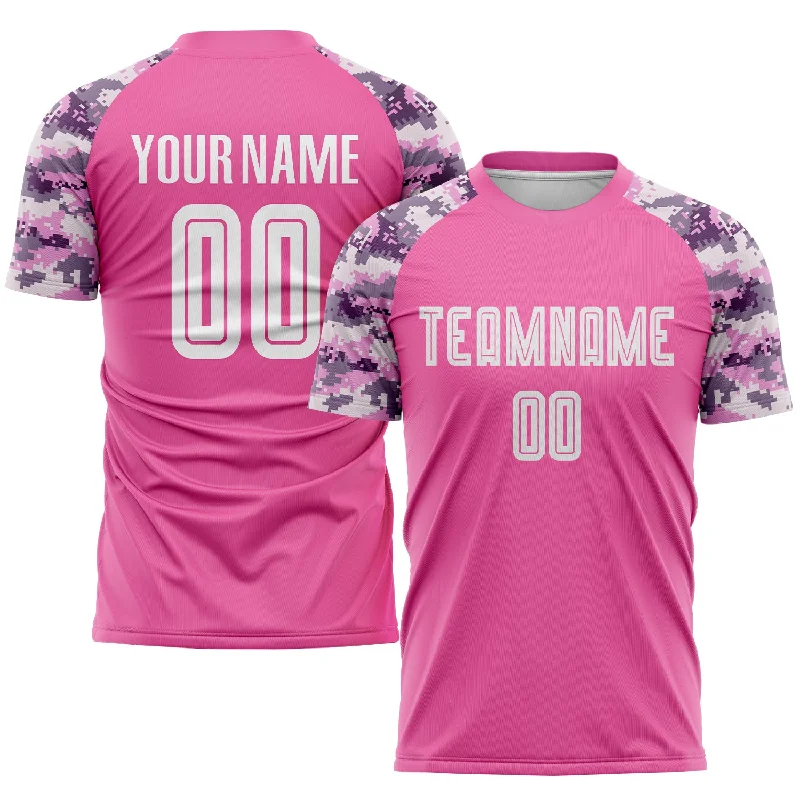 Football Jersey For Competitive Leagues-Custom Pink White-Camo Sublimation Soccer Uniform Jersey