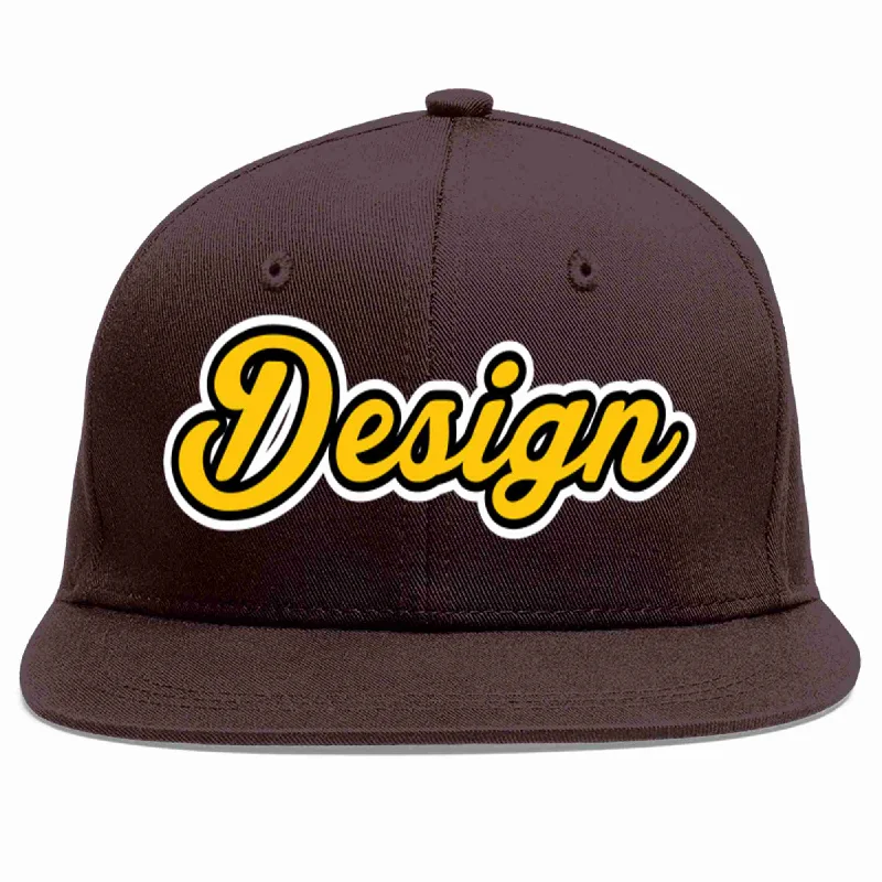 Baseball Cap With Stylish Logo-Custom Brown Gold-Black Flat Eaves Sport Baseball Cap Design for Men/Women/Youth