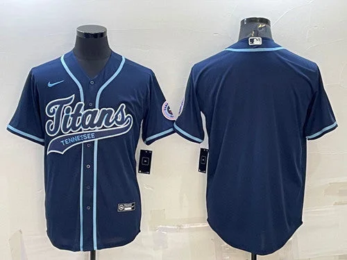 Baseball Jersey For High Impact Sports-Men's Tennessee Titans Blank Navy With Patch Cool Base Stitched Baseball Jersey