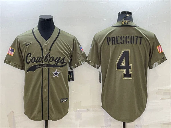 Baseball Jersey For Unique Customization-Men's Dallas Cowboys #4 Dak Prescott 2022 Olive Salute to Service Cool Base Stitched Baseball Jersey