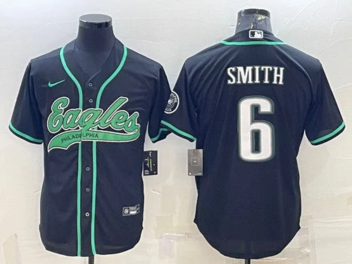 Baseball Jersey For Custom Branding Options-Men's Philadelphia Eagles #6 DeVonta Smith Black With Patch Cool Base Stitched Baseball Jersey