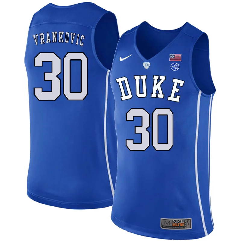 Football Jersey For Retro Style-Basketball Jersey For Retro Style-Duke Blue Devils 30 Antonio Vrankovic Blue College Basketball Basketball Jersey