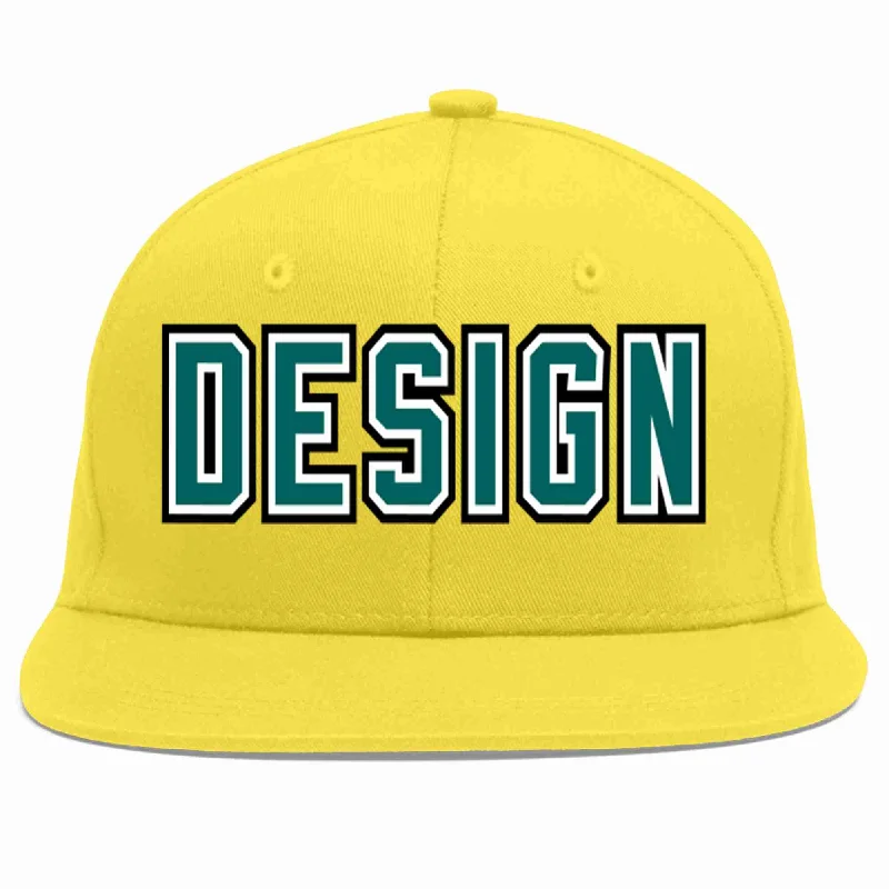 Baseball Cap For Custom Sports Teams-Custom Light Gold Aqua-White Flat Eaves Sport Baseball Cap Design for Men/Women/Youth