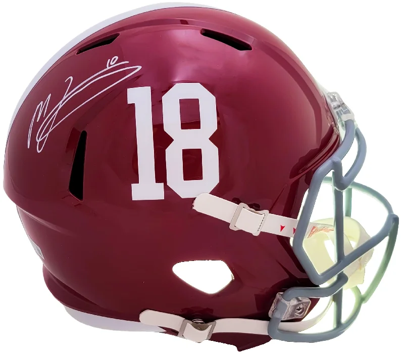 Rugby Helmet For Elite Rugby Players-Mac Jones Autographed Alabama Crimson Tide Red Full Size Replica Speed Helmet Beckett BAS Witness Stock #206520