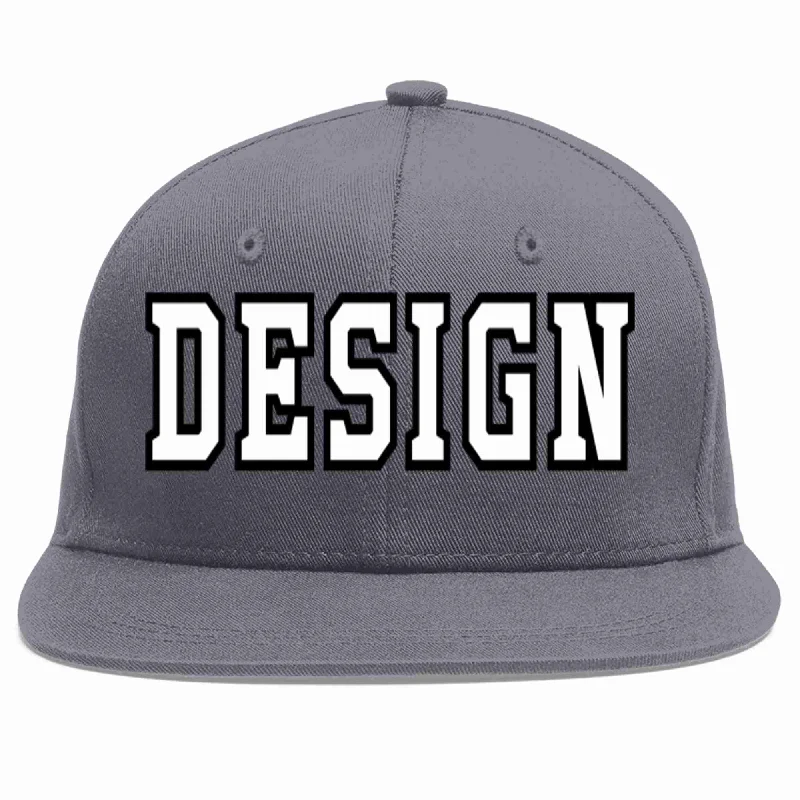 Baseball Cap For College Teams-Custom Dark Gray White-Black Flat Eaves Sport Baseball Cap Design for Men/Women/Youth