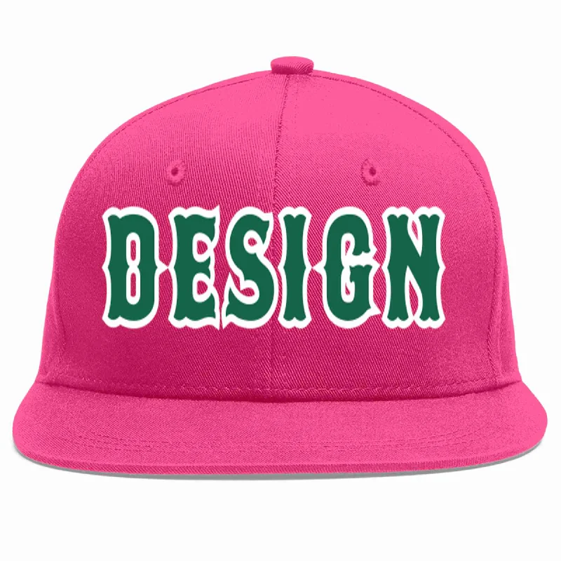 Baseball Cap For Gift Giving-Custom Rose Red Kelly Green-White Flat Eaves Sport Baseball Cap Design for Men/Women/Youth