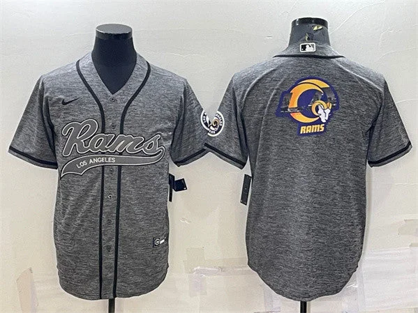 Baseball Jersey For Tournament Teams-Men's Los Angeles Rams Gray Team Big Logo With Patch Cool Base Stitched Baseball Jersey