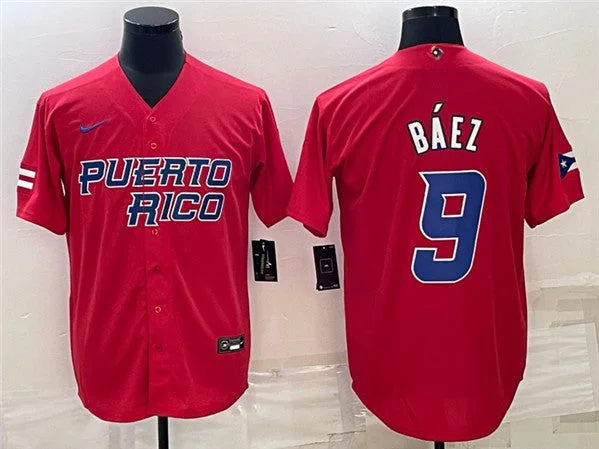 Baseball Jersey For Local Leagues-Men's Puerto Rico Baseball #9 Javier BÃ¡ez 2023 Red World Baseball Classic Stitched Jersey