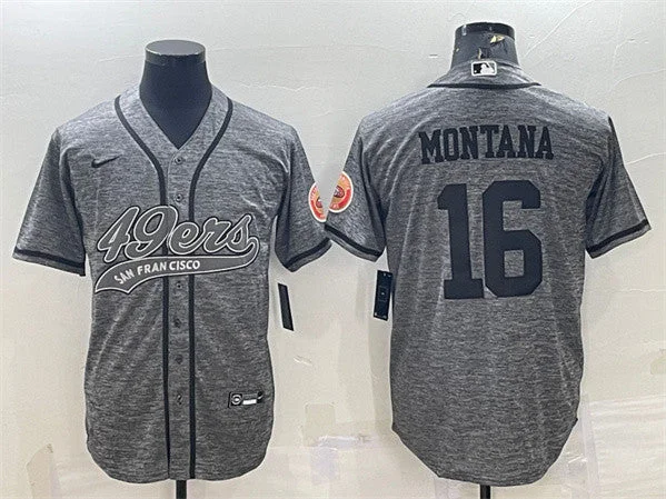 Baseball Jersey With Motivational Quotes-Men's San Francisco 49ers #16 Joe Montana Gray With Patch Cool Base Stitched Baseball Jersey