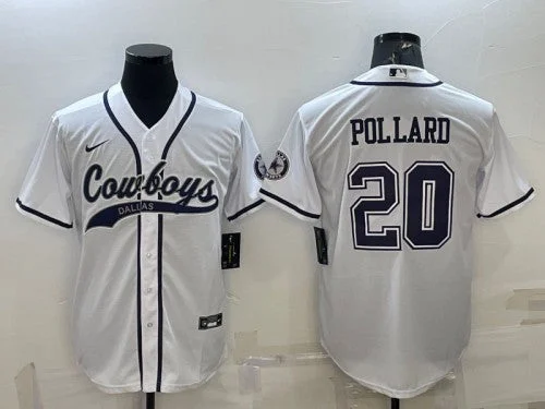 Baseball Jersey For Fundraising Projects-Men's Dallas Cowboys #20 Tony Pollard White With Patch Cool Base Stitched Baseball Jersey