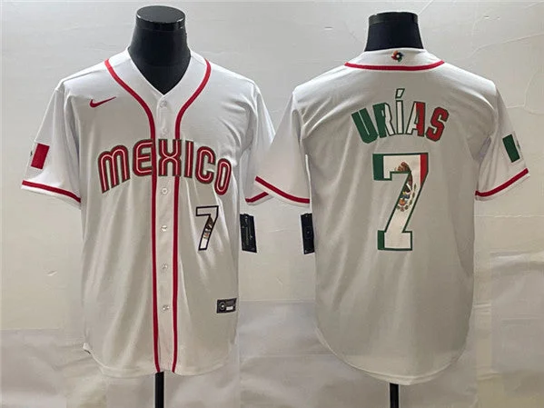 Baseball Jersey With Player-Specific Number-Men's Mexico Baseball #7 Julio UrÃ­as 2023 White World Baseball Classic Stitched Jersey