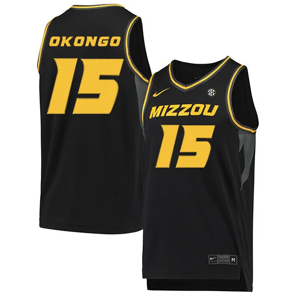 Football Jersey For Personalized Embroidery-Basketball Jersey For Personalized Embroidery-Missouri Tigers 15 Axel Okongo Black College Basketball Basketball Jersey