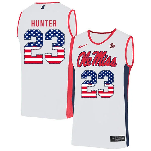 Youth Football Jersey-Youth Basketball Jersey-Ole Miss Rebels 23 Sammy Hunter White USA Flag Basketball College Basketball Jersey