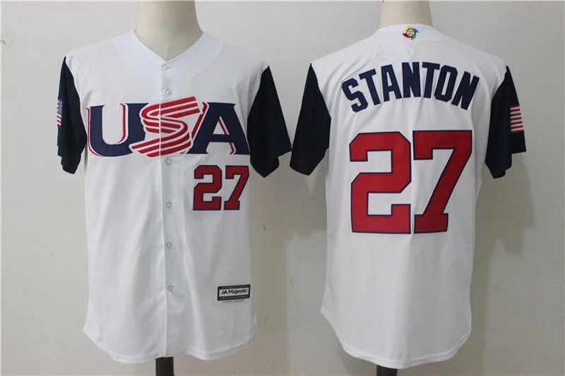 Baseball Jersey With Name And Number-Men's USA Baseball 27 Giancarlo Stanton White 2017 World Baseball Classic Jersey