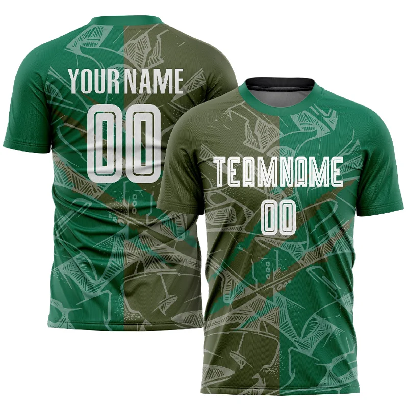 Football Jersey With Player Numbers-Custom Graffiti Pattern Olive-Kelly Green Scratch Sublimation Soccer Uniform Jersey