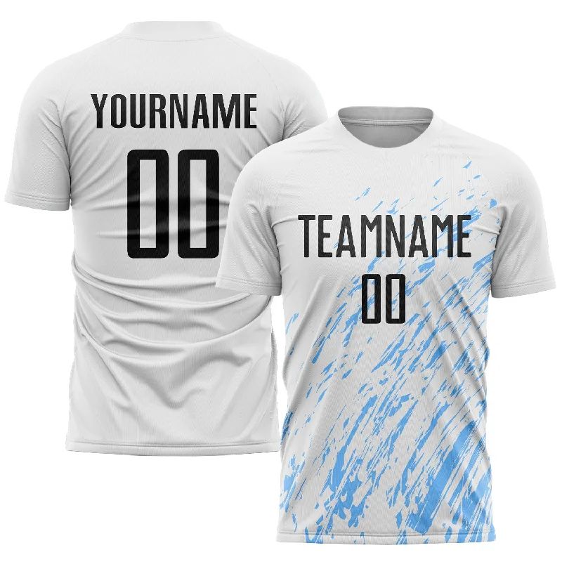 Football Jersey With Personalized Logos-Custom White Black-Light Blue Sublimation Soccer Uniform Jersey